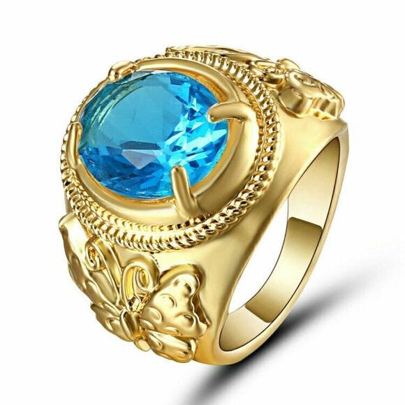 Aquamarine Crystal Yellow Rhodium Plated Ring - Picture 1 of 1